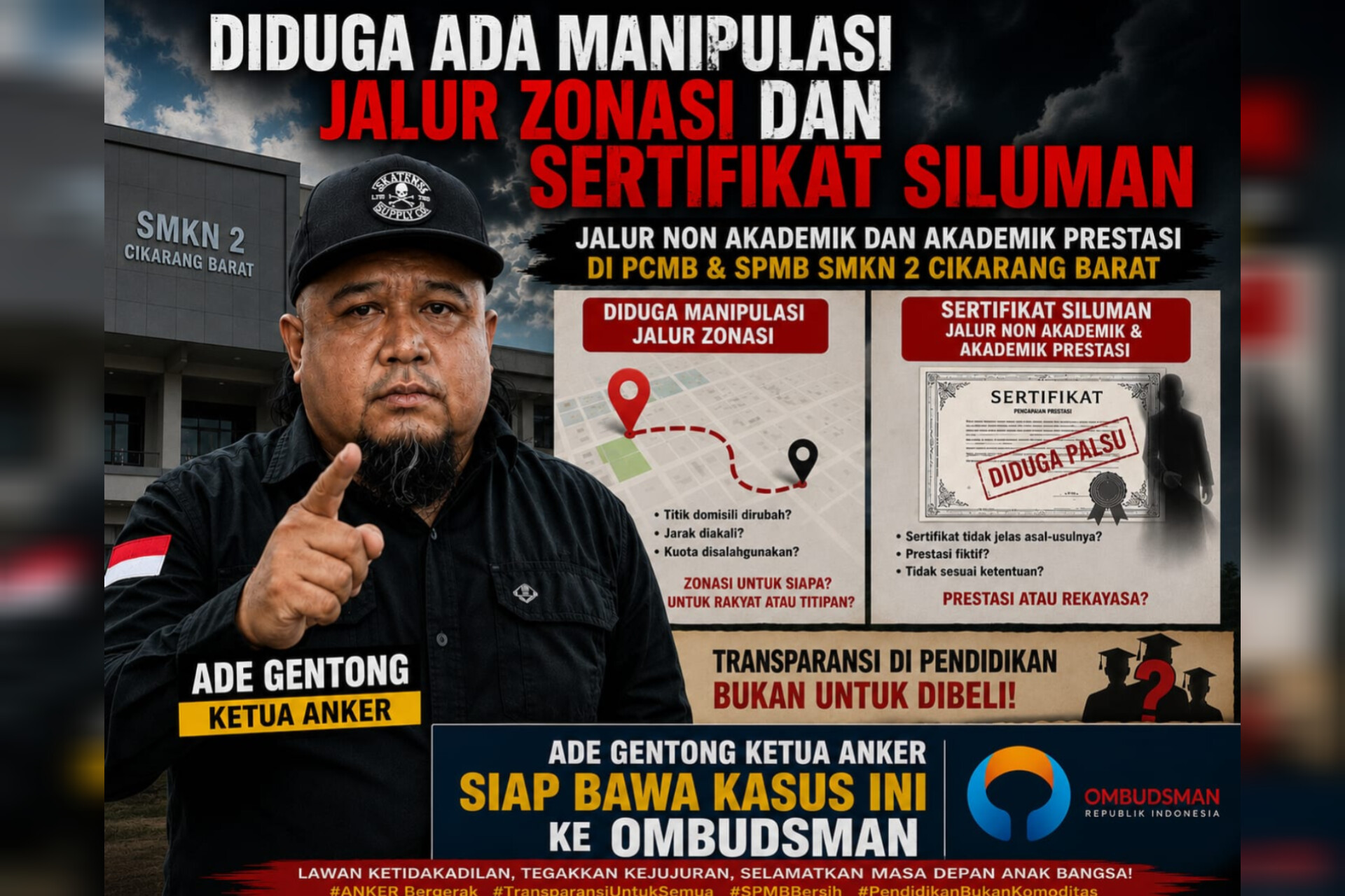 Diduga Terjadi Manipulasi Jalur Zonasi dan Dokumen di SMKN 2 Cikarang Barat; Anker Siap Laporan ke Ombudsman