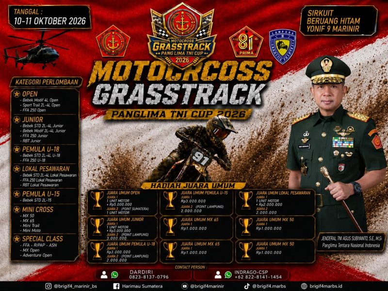 Ayo Saksikan Motocross Grasstrack Piala Panglima TNI Cup 2026, 10-11 Oktober di Sirkuit Beruang Hitam